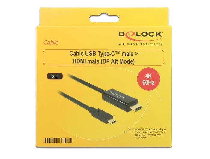 USB kabelis Delock USB-C – HDMI 3 m juodas (85292)