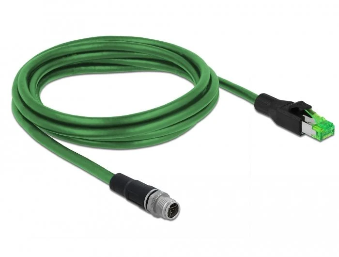 Delock tinklo kabelis M12 4 kontaktų D koduotas iki RJ45 kištuko PVC 2 m