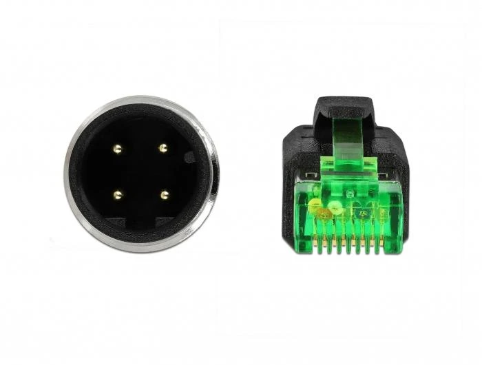 Delock tinklo kabelis M12 4 kontaktų D koduotas iki RJ45 kištuko PVC 2 m