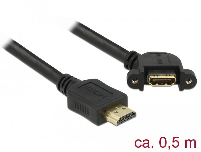 Delock Kabelis HDMI A Stecker > HDMI A Buchse zum Einbau 110° 4K 30 Hz 0,5 m