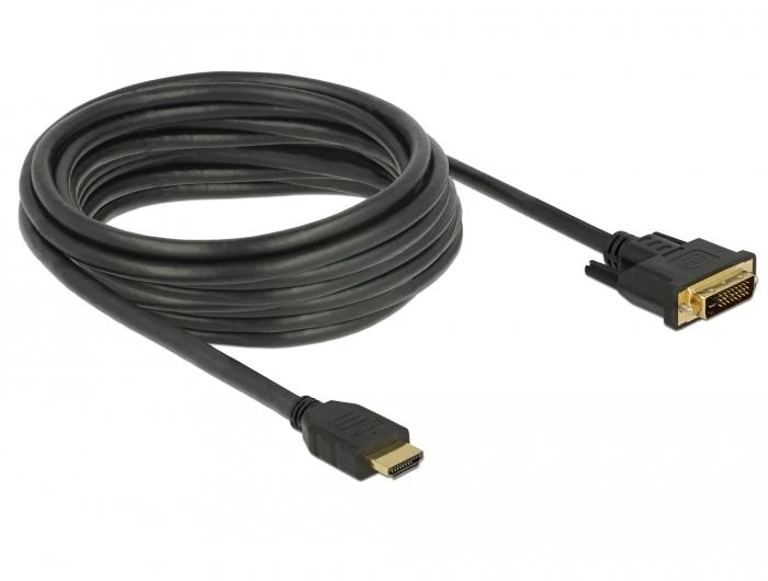 Juodas HDMI į DVI-D 5m kabelis su auksinėmis jungtimis