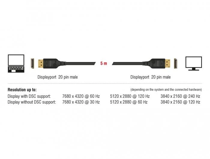 DELOCK DisplayPort kabelis 8K 60 Hz 1 m DP 8K sertifikuotas