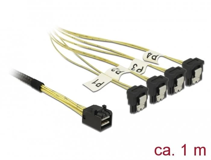 DELOCK SAS-Kabelis MiniSAS HD SFF-8643 > 4xSATA 7Pin gew. 1.0m