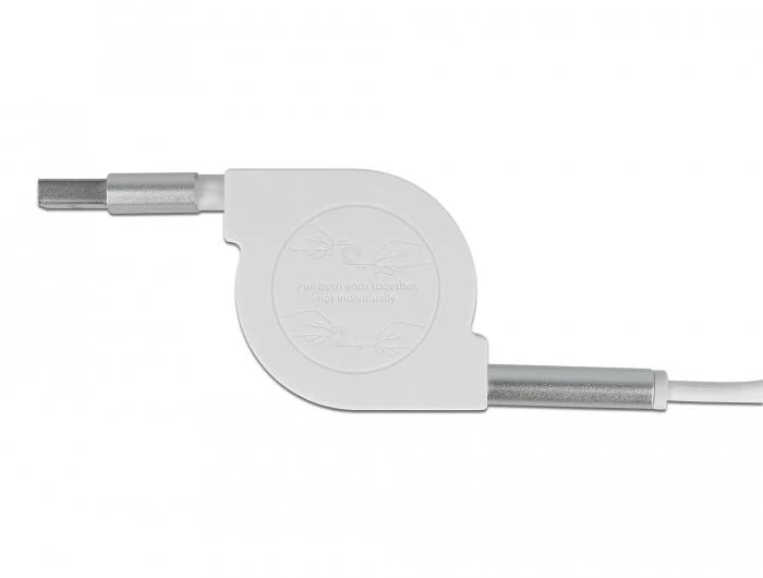 DELOCK USB 3in1 ištraukiamas 8 kontaktų įkrovimo kabelis / Micro USB / USB Type-C baltas