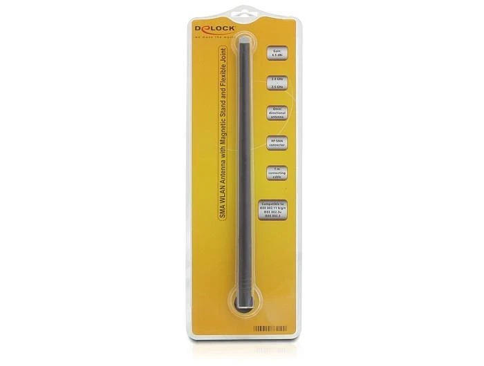 Delock WLAN 802.11 b/g/n Ant. RP-SMA 6.5 dBi omnidir. Gelis. su magnetu. stovėti