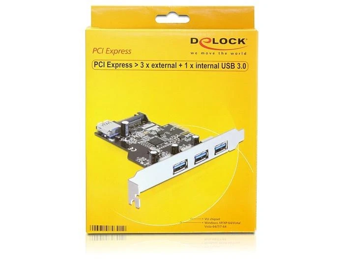 DELOCK PCIe USB 3.0 3x išorinis 1x vidinis LP SATA Power VIA