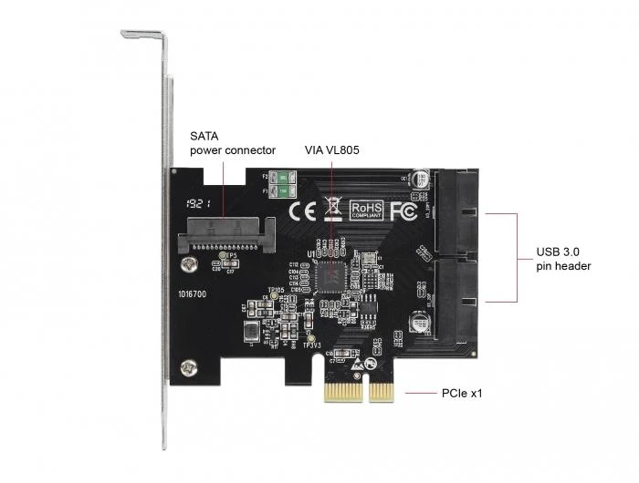 Delock PCI Express kortelę prie 2 x vidinių USB 3.0 kontaktų jungčių