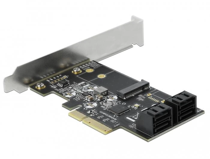 Delock 4 prievadų SATA ir 1 lizdas M.2 Key B PCI Express x4 kortelė