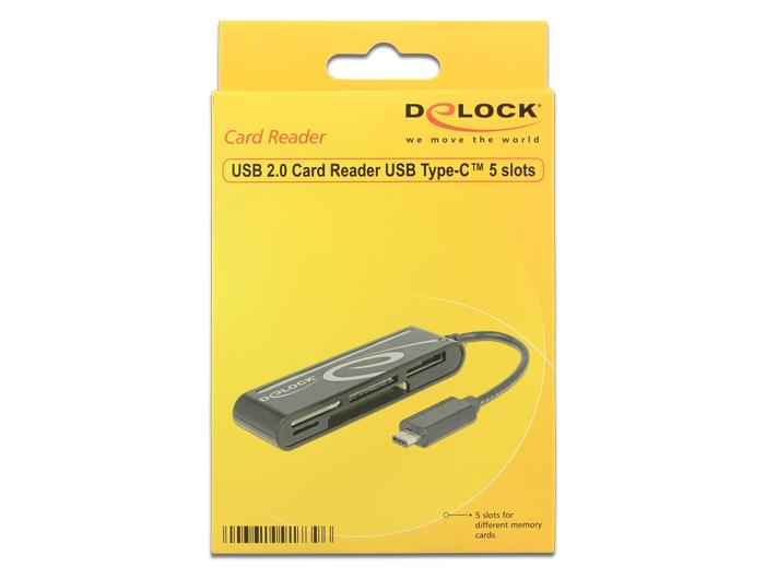 Atminties kortelė DELOCK USB 2.0 kortelių skaitytuvas USB Type-C, 5 lizdai