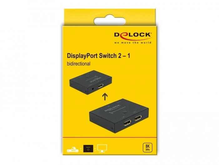 Šakotuvas Delock DisplayPort 2 – 1 dvikryptis jungiklis 8K 30 Hz