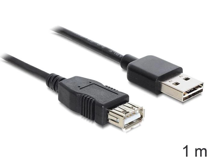 DELOCK kabelis EASY-USB 2.0-A kištukas > USB 2.0-A moteriškas prailginimas 1 m