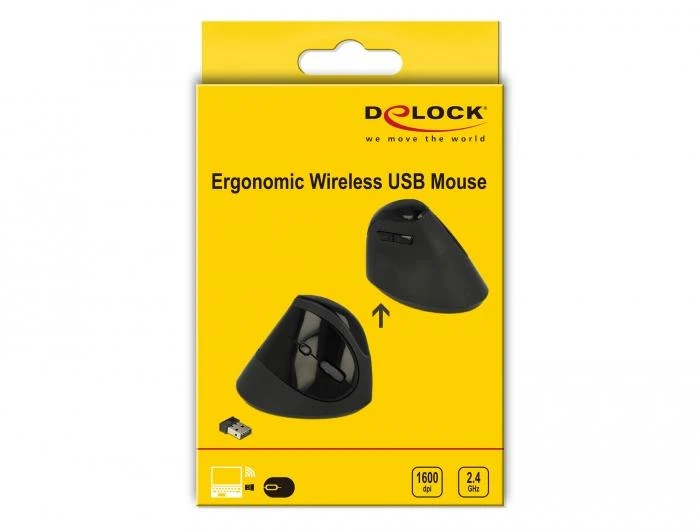 Delock Ergonomic USB pelė vertikali - belaidė - juoda