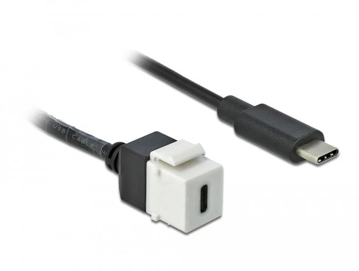 KEYSTONE MODULIS, USB-C(F) 3.0->USB-C(M) LIZDAS ANT 25CM KABELIO JUODA-Baltas DELOCK
