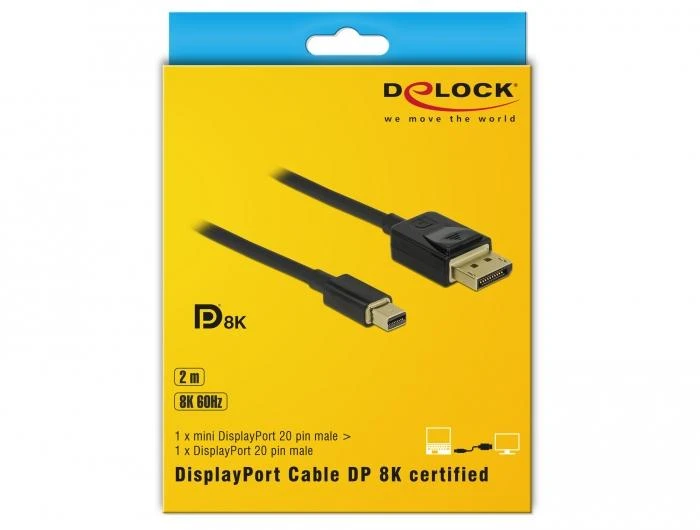 Delock Mini DP į DP kabelis geltonoje pakuotėje
