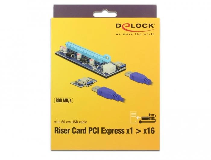 Delock Riser PCI Express Karte x1 > x16 mit 60cm USB Kabelis