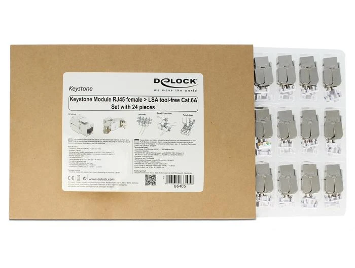 MODUŁ KEYSTONE GNIAZDO RJ45->LSA STP KAT.6A DO PUSZKI MONTAŻOWEJ DELOCK (24 SZTUKI)