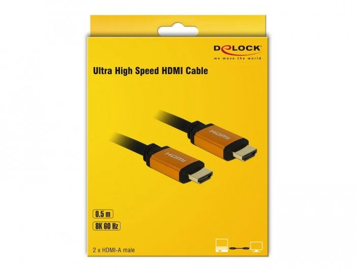 Delock 8K HDMI kabelis geltonoje pakuotėje