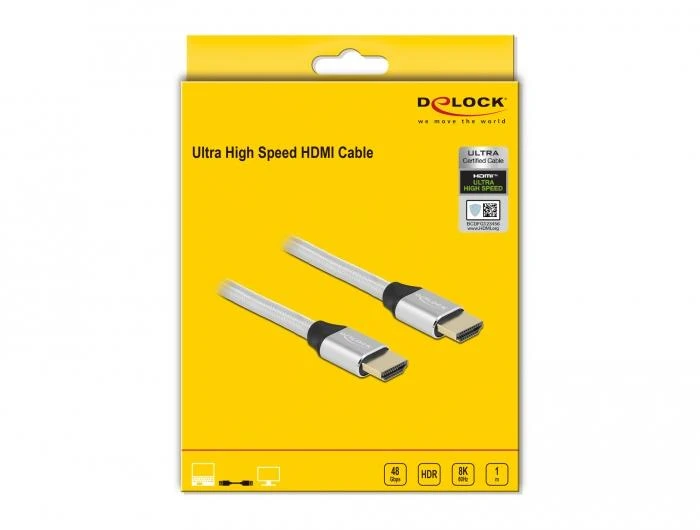 Delock HDMI laidas sidabrinės spalvos pakuotėje