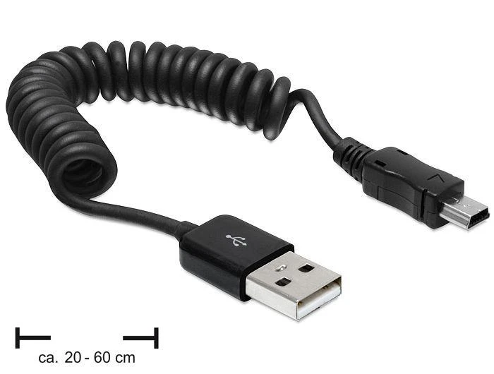DELOCK kabelis USB 2.0-A kištukas > USB mini vyriškas suvyniotas kabelis