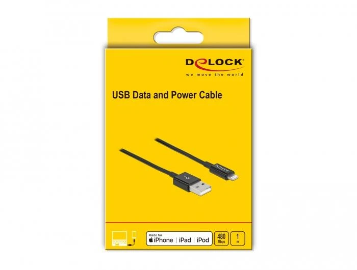 „Delock“ USB kabelis USB-A – „Lightning 1 m Juodas“ (83002)