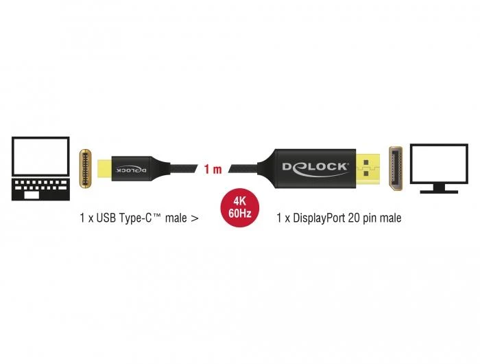 Kabelis USB Delock USB-C - DisplayPort 1 m Juodas (83709)