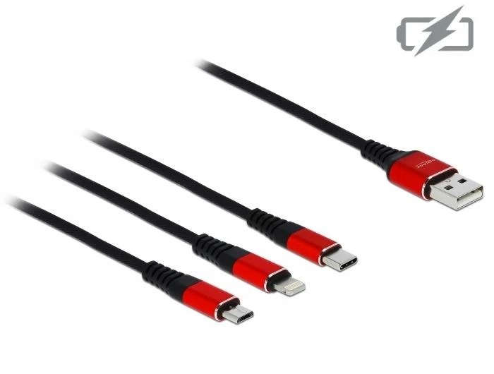 DELOCK USB įkrovimo kabelis 3 in 1, skirtas Lightning / Micro USB / USB Type-C 1m