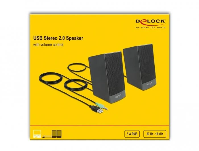 Kompiuterio kolonėlės Delock Stereo 2.0 PC kolonėlė mit 3,5 mm Klinkenstecker und USB Stromversorgung
