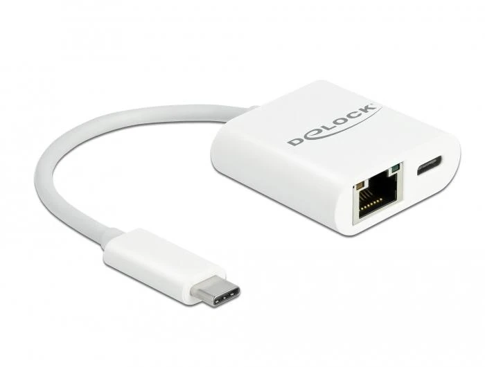 Delock DeLOCK USB- C adapteris > Gigabit LAN + PC - LAN 10 / 100 / 1000 Mbps su maitinimo tiekimu (65402) - RDUA9P59