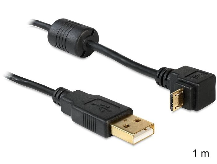 Delock Atrakinimo kabelis USB-A kištukas > USB mikro-B kištukas, pasuktas 90° aukštyn / žemyn