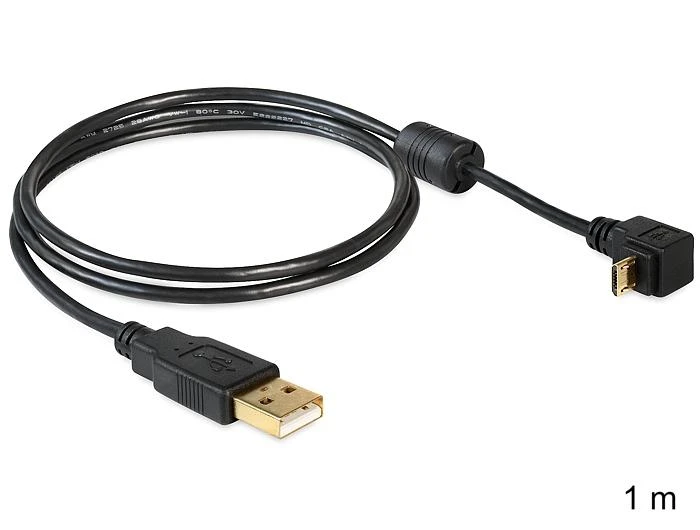 Delock Atrakinimo kabelis USB-A kištukas > USB mikro-B kištukas, pasuktas 90° aukštyn / žemyn