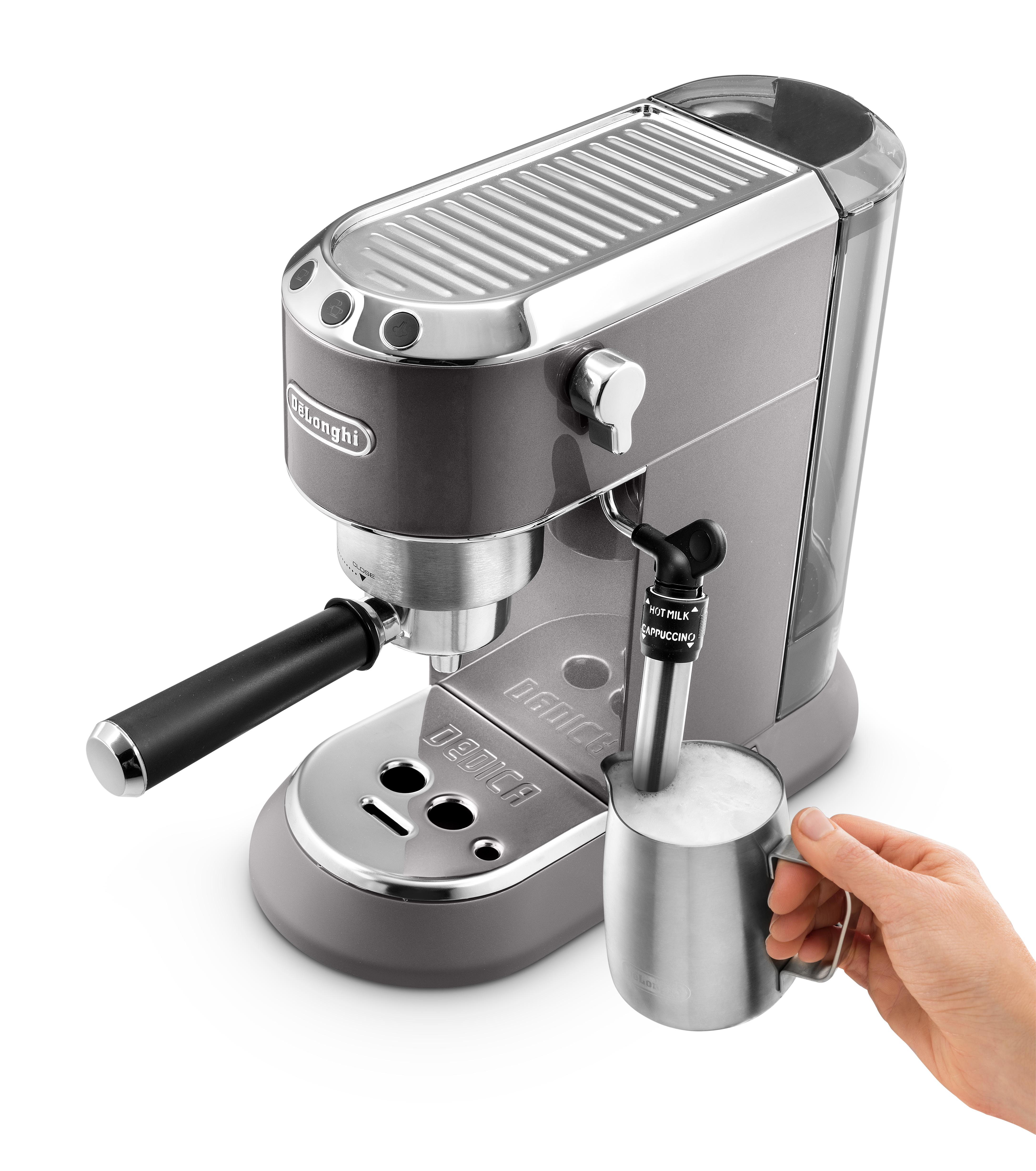 Kavos aparatas Delonghi Dedica EC785.GY Slėgis 15 bar, Su pieno plakikliu,  Manual, 1300 W, Pilkas | Varle.lt