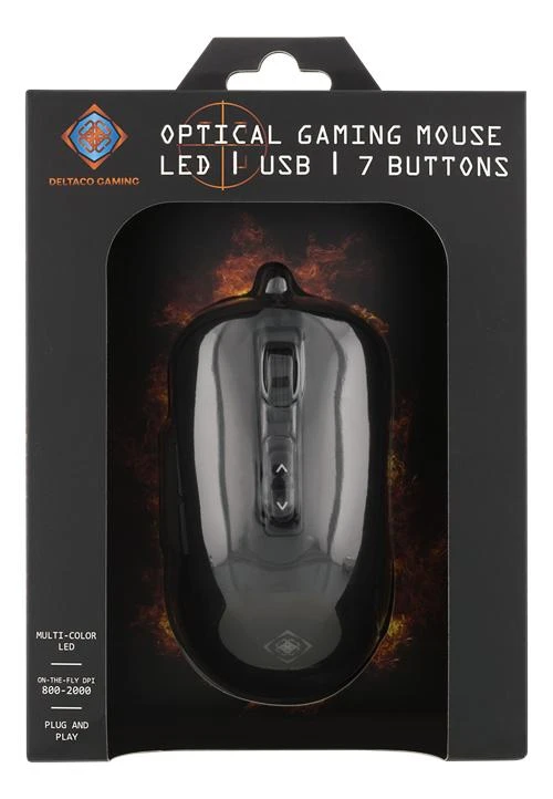 Pelė DELTACO GAMING su laidu 800-2000 DPI, 125 Hz, LED, USB, juoda / GAM-029