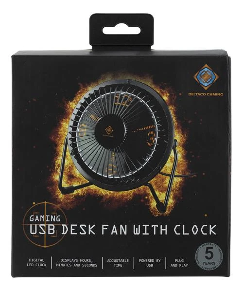 Ventiliatorius DELTACO GAMING USB su laikrodžiu, juodas / GAM-054