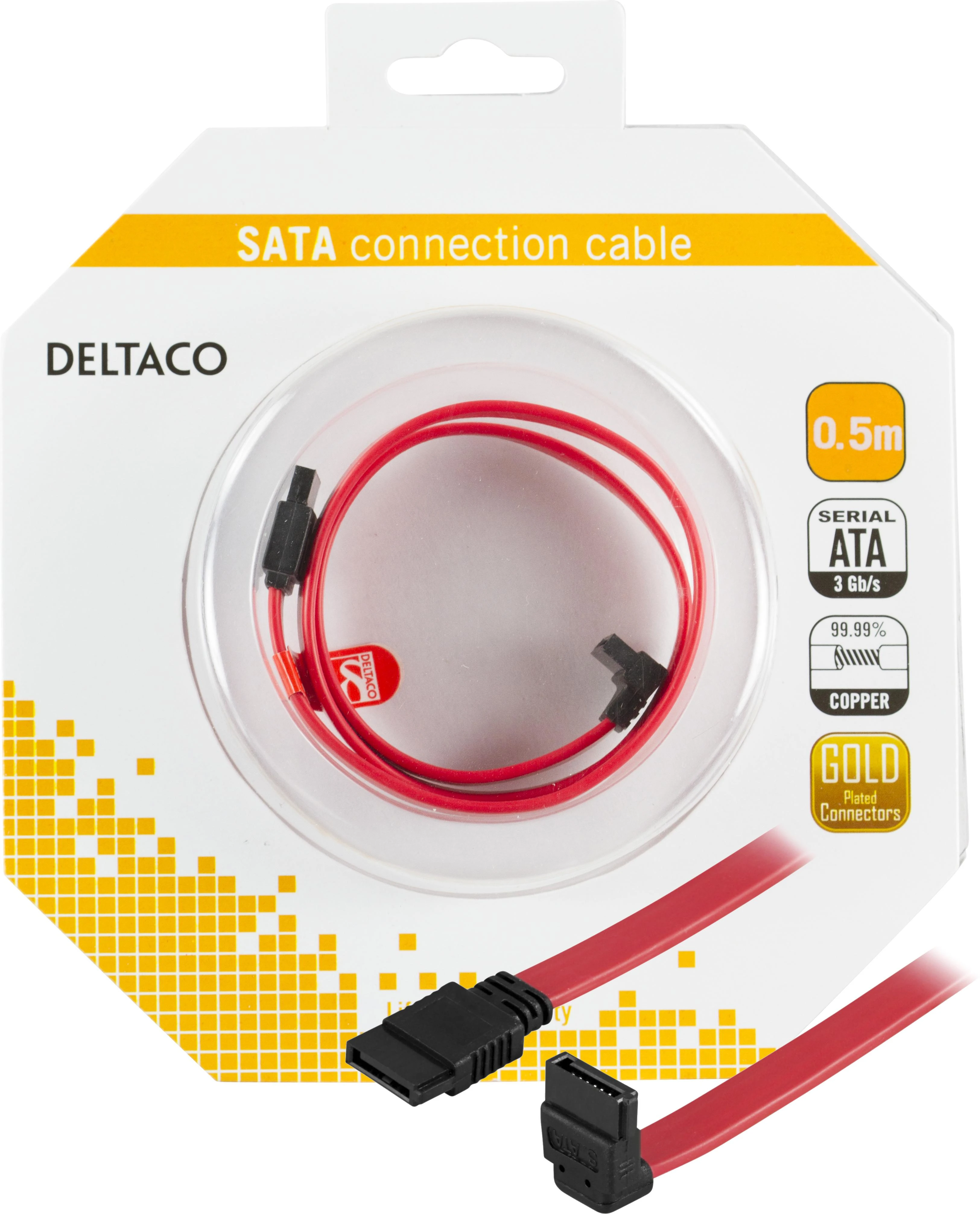 Kabelis DELTACO SATA, 0.5m, raudonas kampinis / SATA-05A-K
