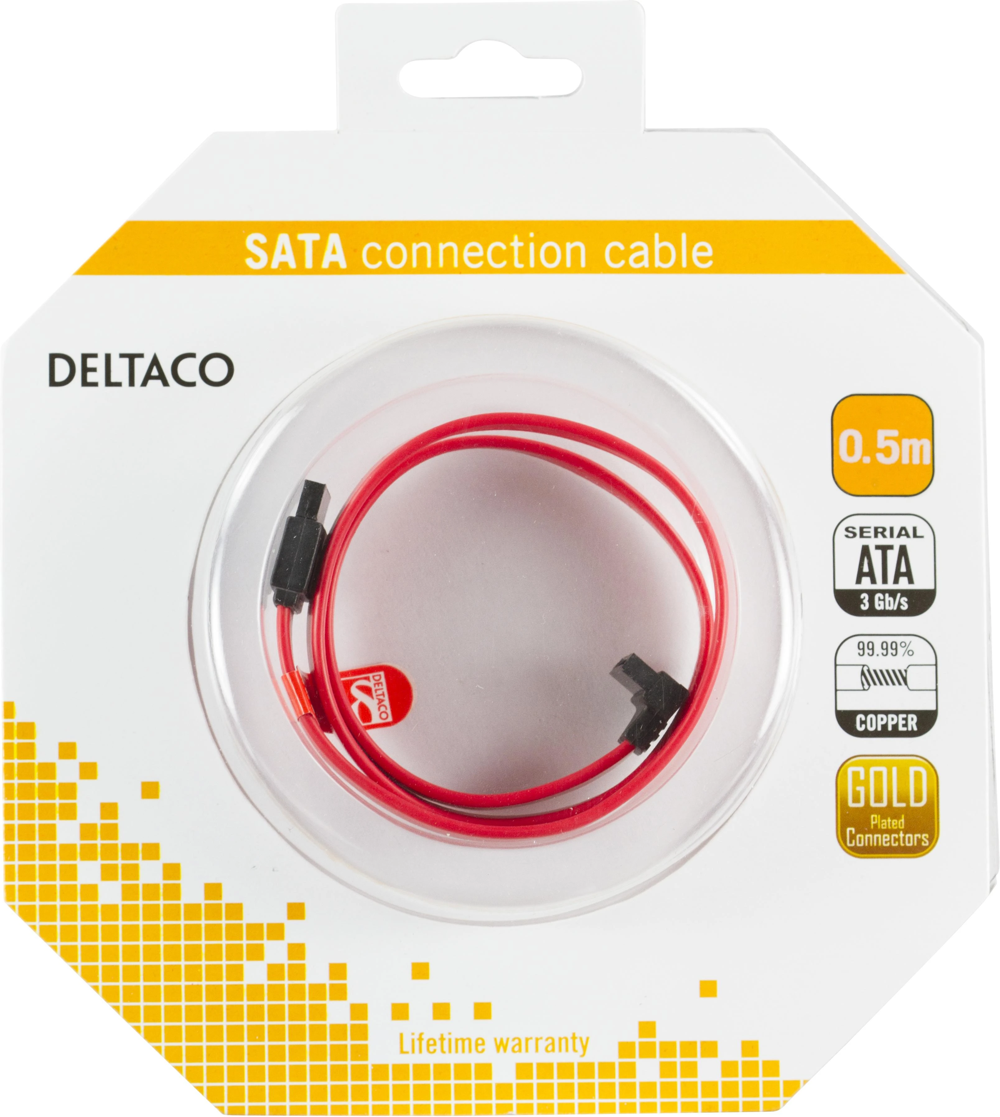Kabelis DELTACO SATA, 0.5m, raudonas kampinis / SATA-05A-K