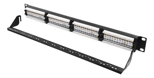 DELTACO 19 "komutacinė panelė, 24xRJ45, Cat6, UTP, 1U, 10Gbps, metalinė, juoda / PAN-112