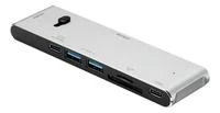USB-C jungčių stotelė DELTACO USB-C į HDMI/DisplayPort/USB-A/USB-C/atminties kortelės skaitytuvas, 3840x2160, PD 100W, pilka / USBC-HDMI21