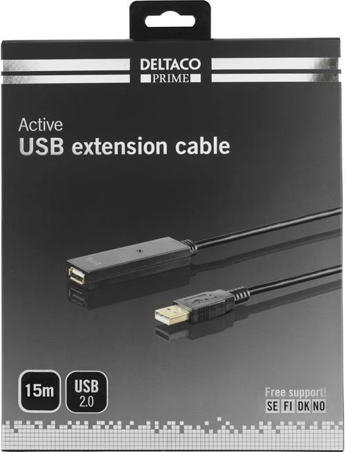 Kabelis DELTACO USB 2.0 ilgintuvas, 15.0m, aktyvus, juodas / USB2-EX15M