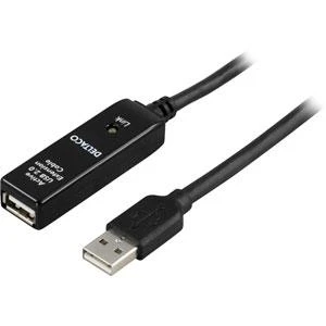 Kabelis DELTACO USB 2.0 ilgintuvas, 5.0m, aktyvus, juodas / USB2-EX5M