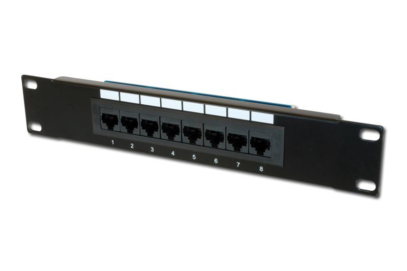 Assmann Electronic DIGITUS CAT 5e D klasės Patch Panel neekranuotas 8 prievadų RJ45 8P8C LSA 1U 254 mm (10 colių) Rack Mount spalva juodas RAL 9005