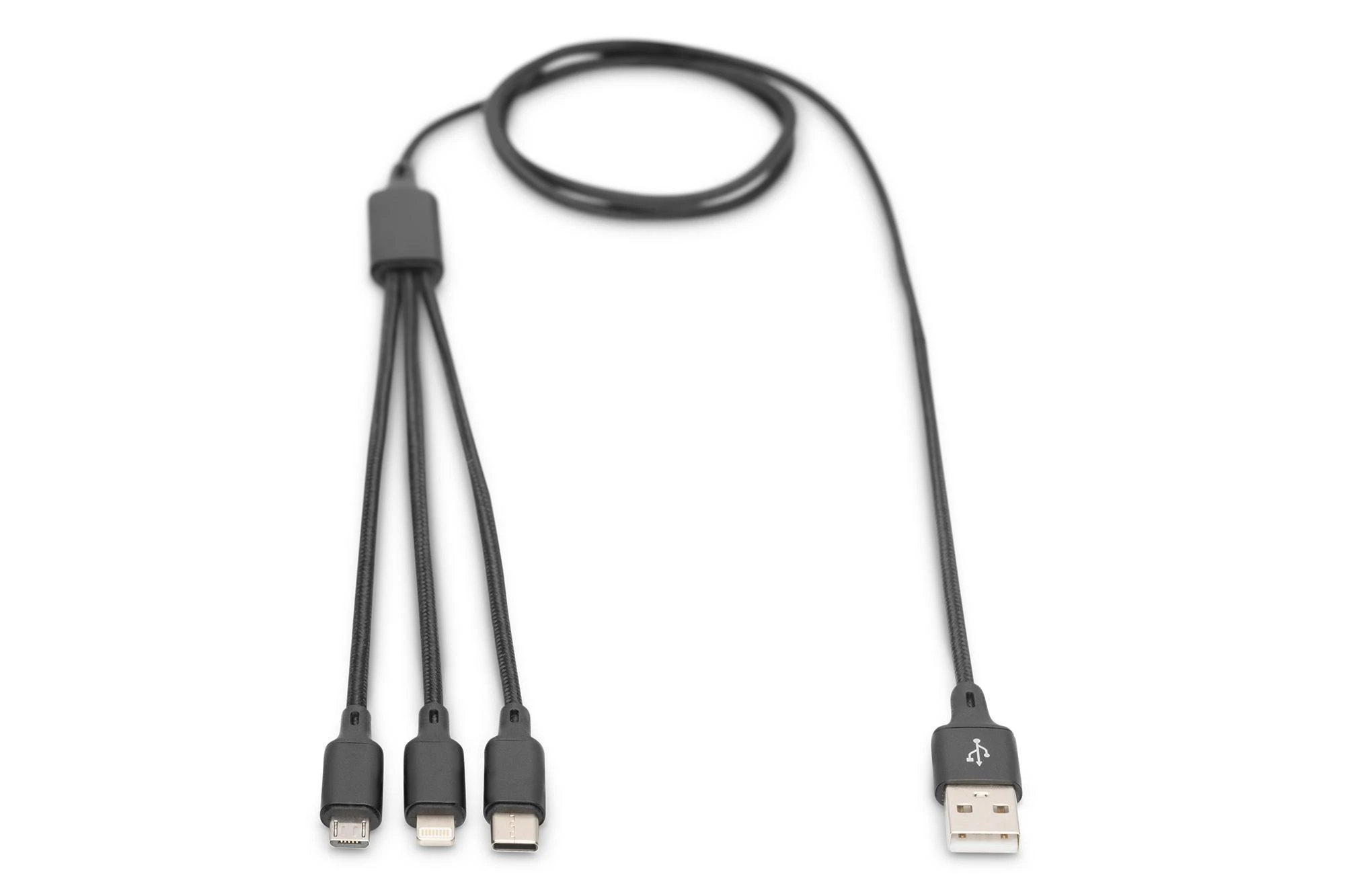 Assmann Electronic ASSMANN USB įkroviklio laidas USB A - Lightning+micro B+Type-C 1m 3in1 kabelis medvilnė CE bl