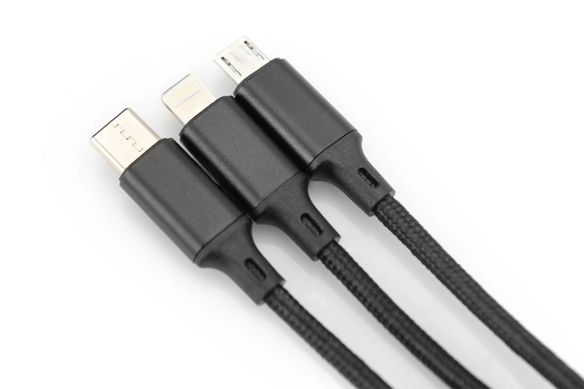 Assmann Electronic ASSMANN USB įkroviklio laidas USB A - Lightning+micro B+Type-C 1m 3in1 kabelis medvilnė CE bl