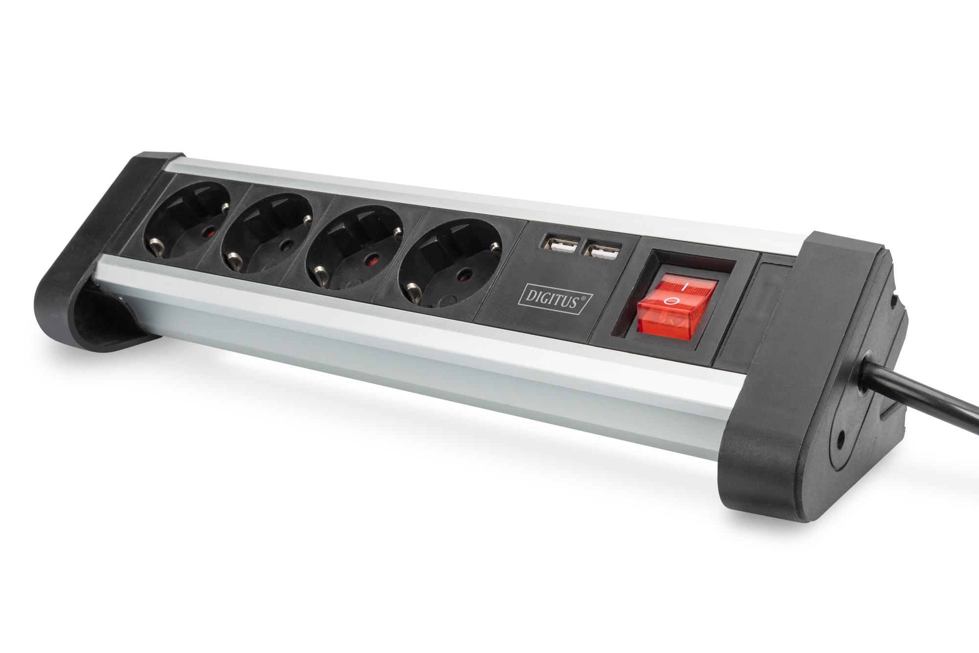 Assmann Electronic DIGITUS 4 krypčių biuro lizdų juostelė su 2x USB jungtys