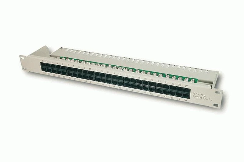 „Assmann Electronic DIGITUS CAT 3 ISDN“ komutacinė panelė, neekranuota, 50 prievadų RJ45 8P4C LSA 1U, montuojama ant stovo, pilkos spalvos RAL 7035