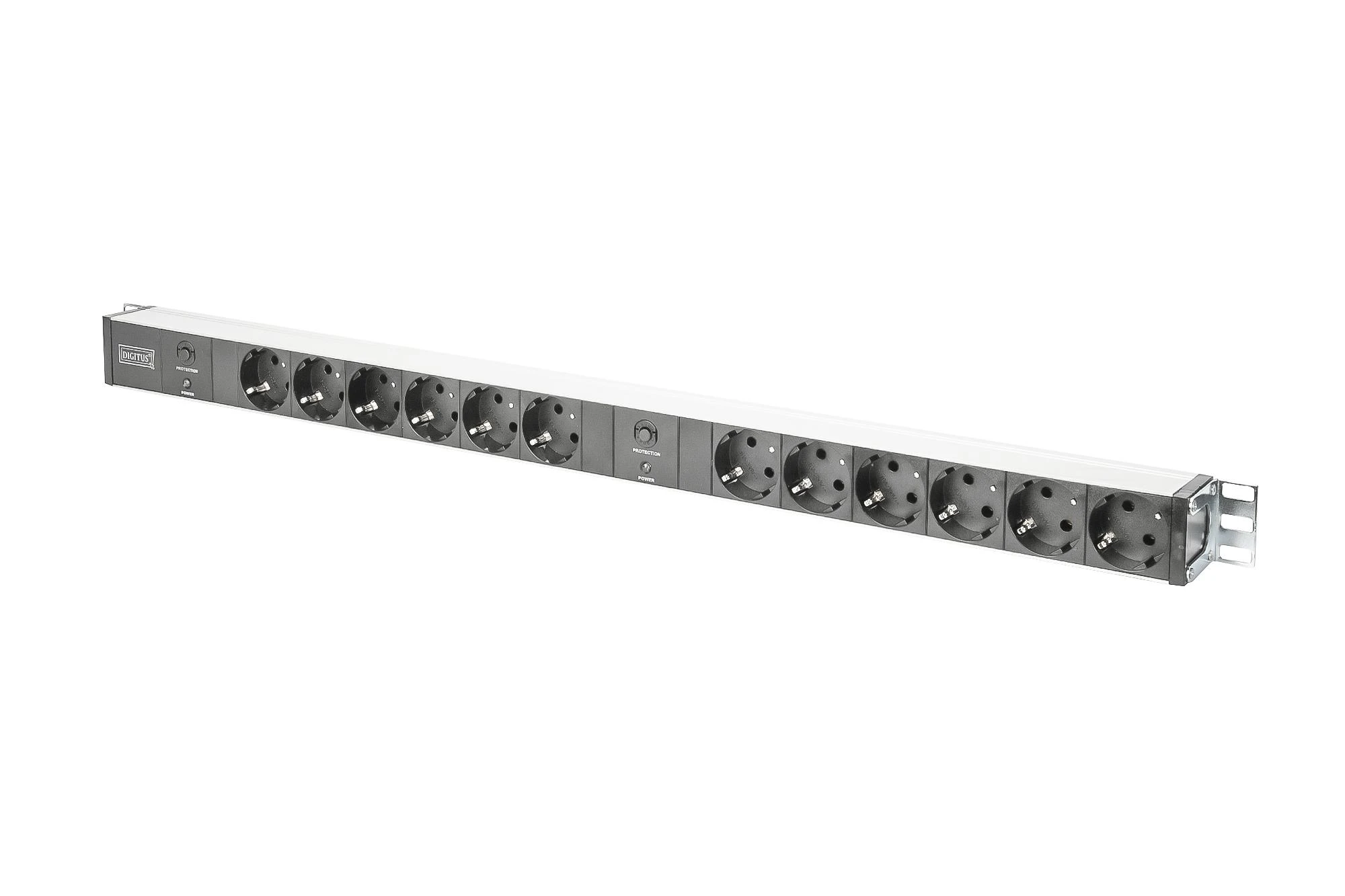 Assmann Electronic DIGITUS 48,3cm 19Zoll Steckdosenleiste Aliuminio 12fach 2Kreislaeufe juodas 2x16A mit 2xUeberlastschutz inkl. Metallhalterung