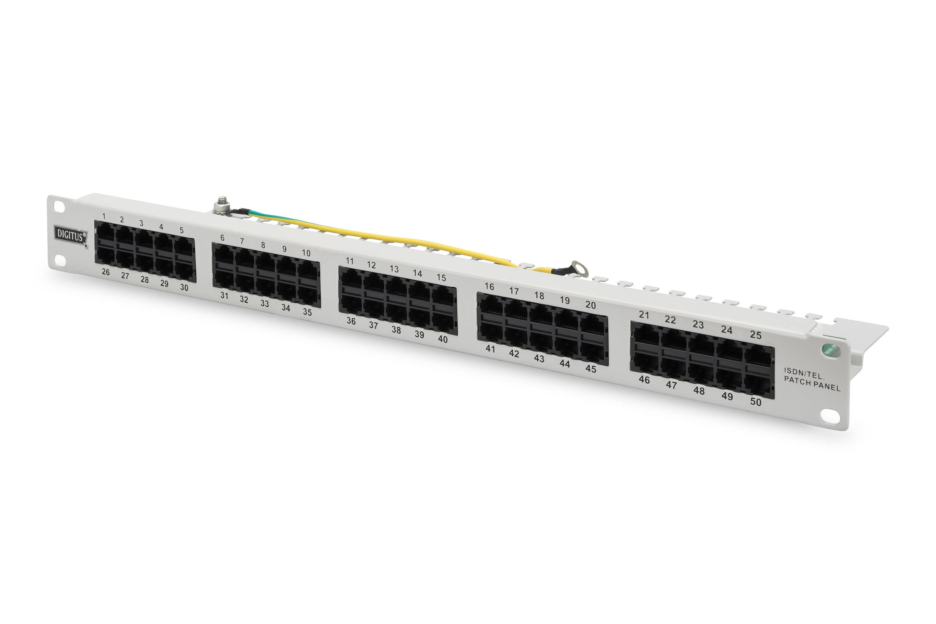 „Assmann Electronic DIGITUS CAT 3 ISDN“ komutacinė panelė, neekranuota, 50 prievadų RJ45 8P4C LSA 1U, montuojama ant stovo, pilkos spalvos RAL 7035