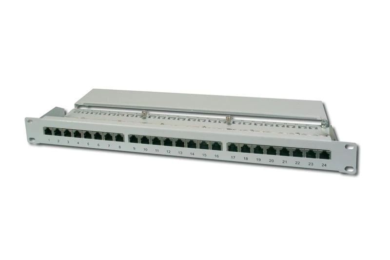 Assmann Electronic DIGITUS Patch Panel 19inch 24Port Cat5e STP ekranuotas pilkas RAL7035 laidų montavimas apie LSA
