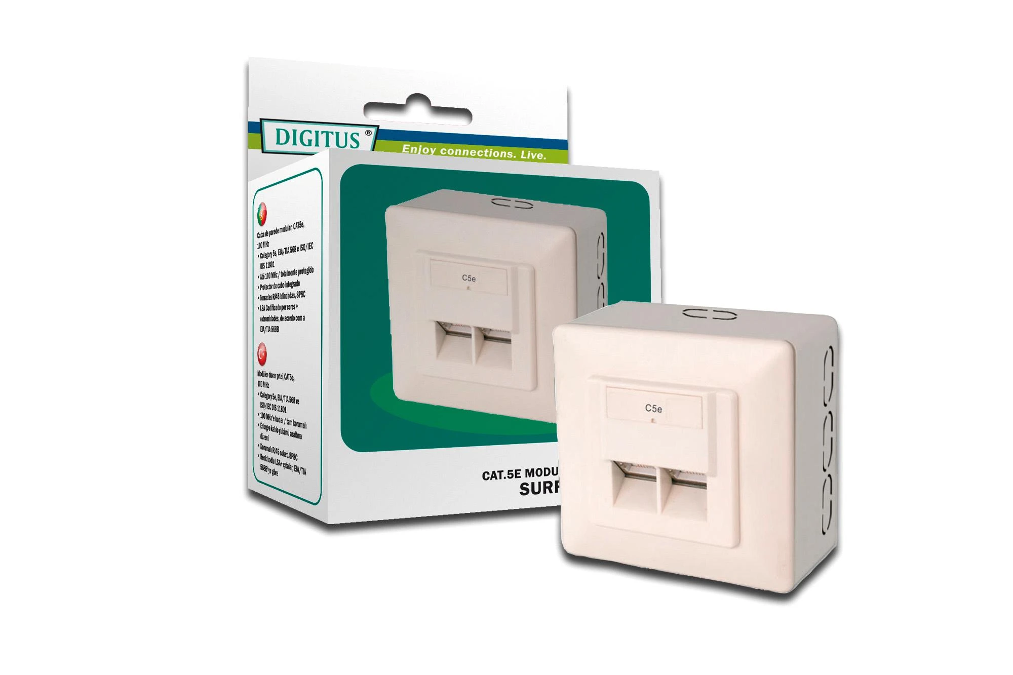 Assmann Electronic DIGITUS CAT 5e sieninis lizdas ekranuotas 2x RJ45 8P8C LSA spalvos grynas baltas paviršinis montavimas