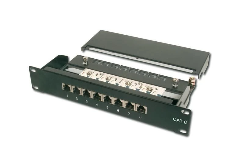 Assmann Electronic DIGITUS CAT 6 E klasės skydelis ekranuotas 8 prievadų RJ45 8P8C LSA 1U 254 mm (10 colių) Rack Mount spalva juodas RAL 9005