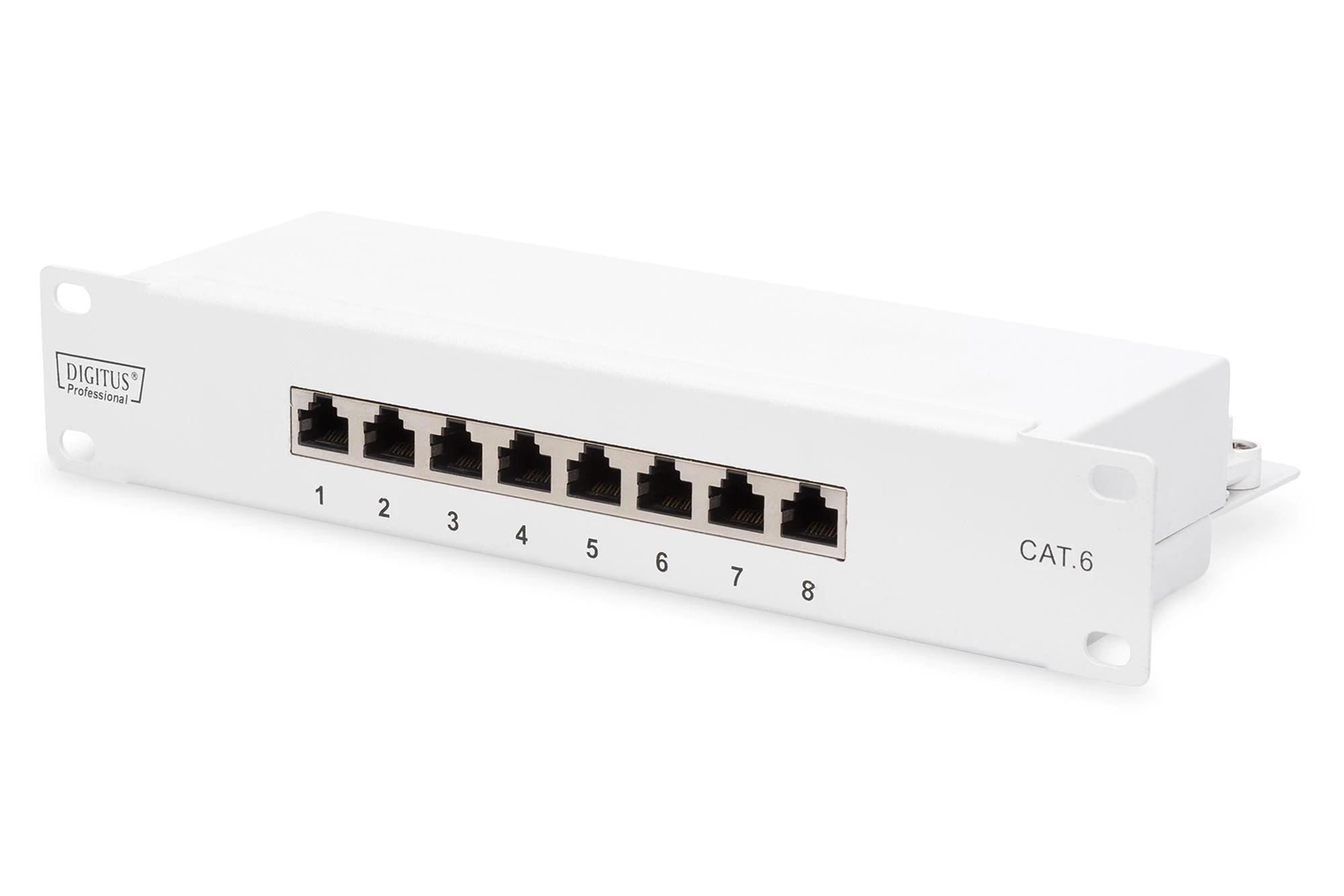 Assmann Electronic DIGITUS CAT 6 E klasės skydelis ekranuotas 8 prievadų RJ45 8P8C LSA 1U 254 mm (10 colių) Rack Mount spalva juodas RAL 9005